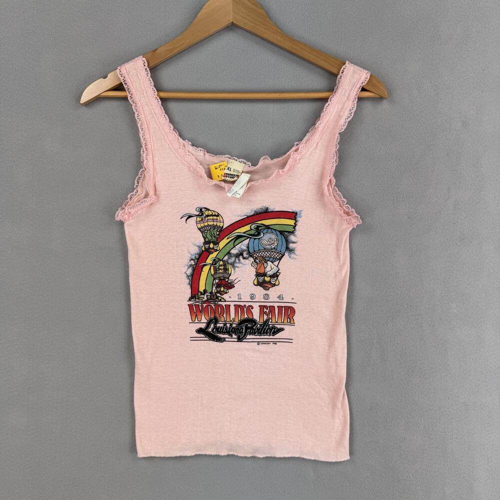 Vintage World's Fair Tank Top Womens XL Pink 1984 Louisiana Screen Stars 80s